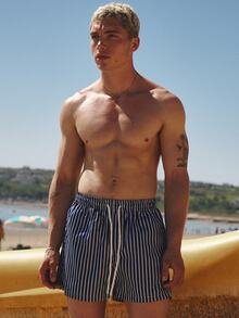 Musero Dark Stripe Swimwear Shorts Elasticated Waist  Spring Summer Essentials Holiday - Blue and White - View 1