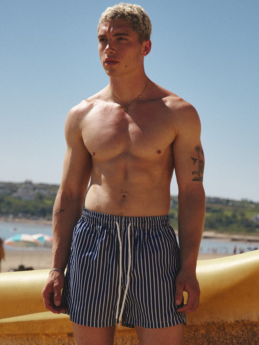 Musero Dark Stripe Swimwear Shorts Elasticated Waist Spring Summer Essentials Holiday - Blue and White - View 1