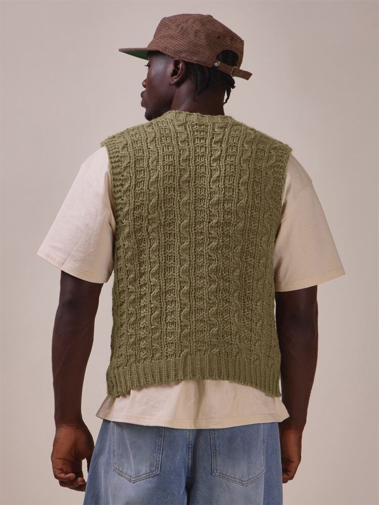 Musero Weave Knit Sleevelss Vest Cardigan Button Up Closure Spring Summer Essentials - Dark Green - View 4