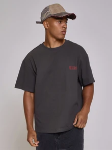 Musero OVERSIZED DROP SHOULDER GRAPHIC TSHIRT WITH CHEETAH PRINT - Black - View 2