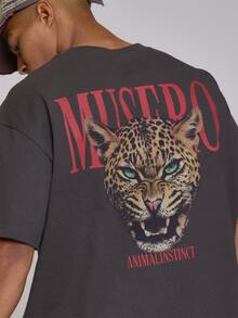 Musero OVERSIZED DROP SHOULDER GRAPHIC TSHIRT WITH CHEETAH PRINT - Black - View 5
