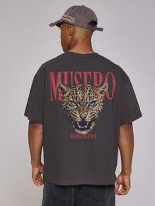 Musero OVERSIZED DROP SHOULDER GRAPHIC TSHIRT WITH CHEETAH PRINT - Black - View 1