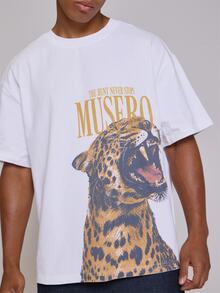 Musero OVERSIZED DROP SHOULDER GRAPHIC TSHIRT WITH CHEETAH PRINT - White - View 5
