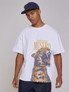 Musero OVERSIZED DROP SHOULDER GRAPHIC TSHIRT WITH CHEETAH PRINT - White - View 1