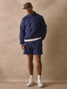 Musero Long Sleeve Quater Zip Style Top Co Ord Tracksuit Set Basic Shorts Autumn Winter Essentials - Navy Blue - View 1