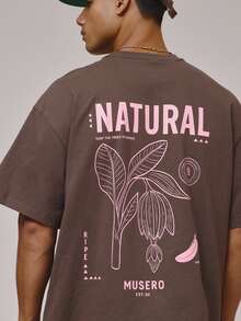 Musero 大尺寸短袖落肩圓領大背印花「NATURAL」圖案T恤 秋冬必備層次穿搭 - 巧克力棕 - 查看 2