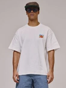 Musero Oversized Graphic Print Large Summery Orange Fruit Short Sleeve Crew Neck Tshirt Spring Summer Holiday Essentials - White - View 5