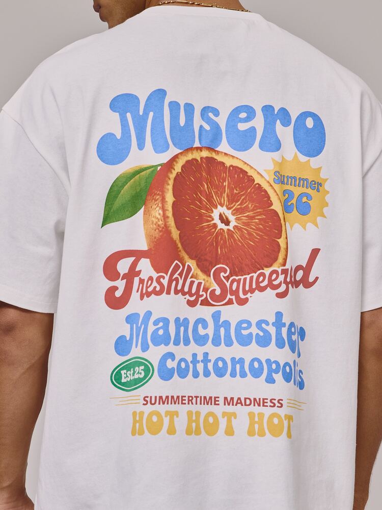 Musero Oversized Graphic Print Large Summery Orange Fruit Short Sleeve Crew Neck Tshirt Spring Summer Holiday Essentials - White - View 2