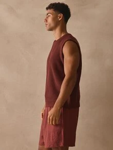 Musero Round Kneck Thick Rib Hem Sleevless Tank Top Knitted Vest Spring Summer Essentials - Coffee Brown - View 3
