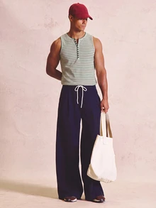 Musero Áo tank top Henley gân sọc cài nút trước, đồ cơ bản cho mùa xuân hè - màu xanh lá - Xem 5