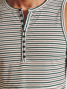 Musero Áo tank top Henley gân sọc cài nút trước, đồ cơ bản cho mùa xuân hè - màu xanh lá - Xem 6