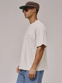 Musero Oversized Crew Neck Short Sleeve Dropped Shoulder "RIVIERA" Lemon Graphic Print Tshirt Spring Summer Holiday Essentials - Camel - View 3