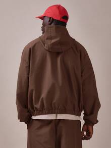 Musero Textured Check Kangaroo Pocket Track Jacket Contrast Lining Spring Summer Essentials - Coffee Brown - View 4