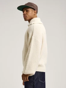 Musero High Kneck Funnel Turtle Zip Through Knit Jumper Barrel Style Sleeve Large Hem Cuffs And Waistband Knitted Jumper SPRING SUMMER Essentials Layering - Apricot - View 3