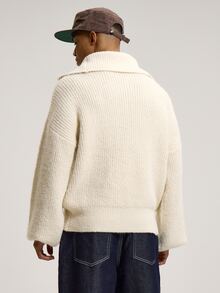 Musero High Kneck Funnel Turtle Zip Through Knit Jumper Barrel Style Sleeve Large Hem Cuffs And Waistband Knitted Jumper SPRING SUMMER Essentials Layering - Apricot - View 4