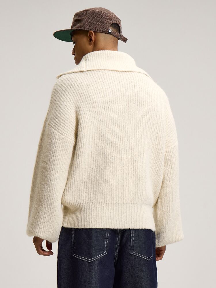 Musero High Kneck Funnel Turtle Zip Through Knit Jumper Barrel Style Sleeve Large Hem Cuffs And Waistband Knitted Jumper SPRING SUMMER Essentials Layering - Apricot - View 4