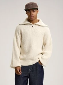 Musero High Kneck Funnel Turtle Zip Through Knit Jumper Barrel Style Sleeve Large Hem Cuffs And Waistband Knitted Jumper SPRING SUMMER Essentials Layering - Apricot - View 1