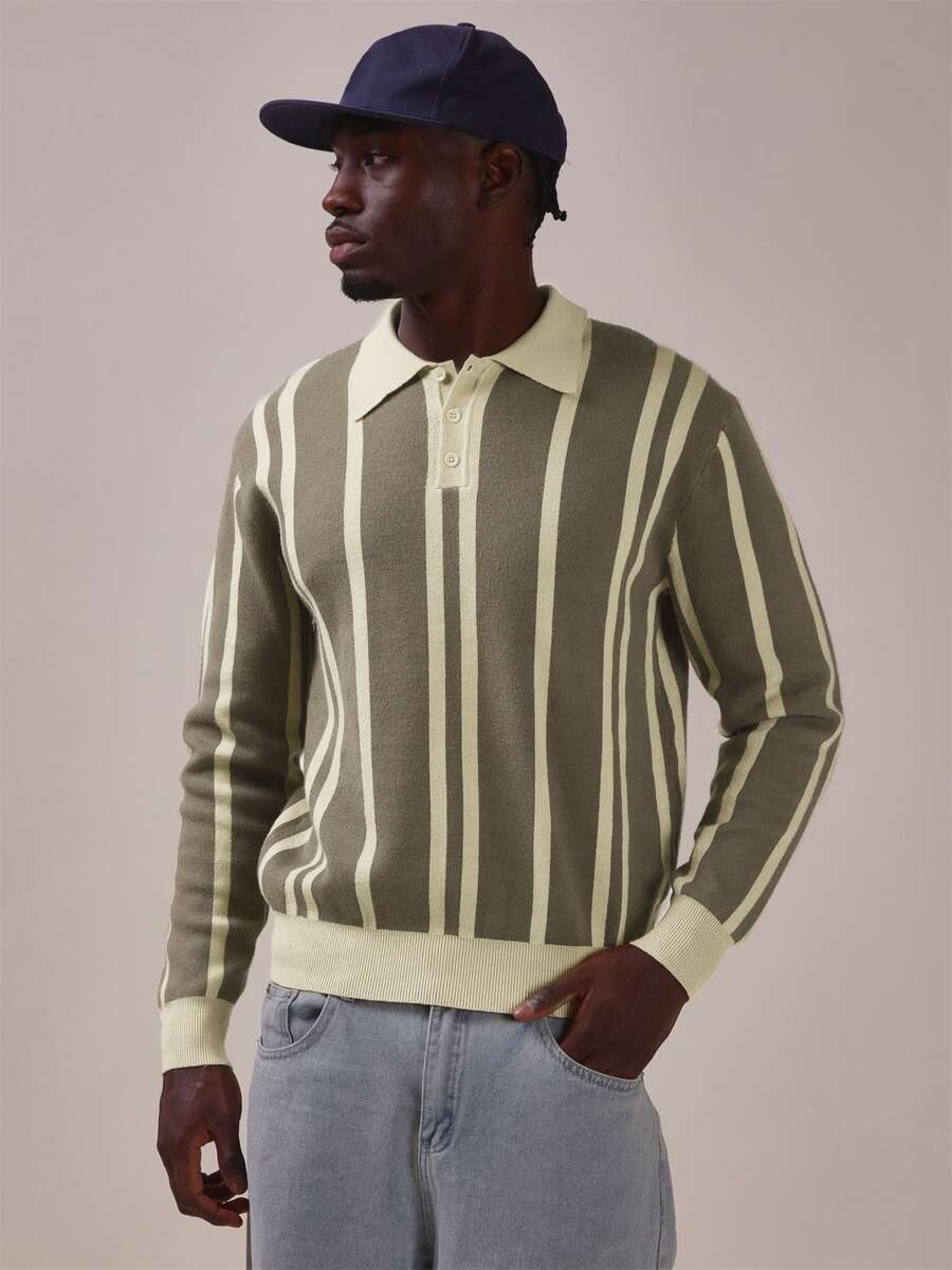 Musero Relaxed Fit Contrast Stripe Knit Jumper Standared Collar Spring Summer Essentials - Multicolor - View 1