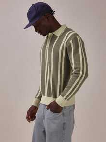 Musero Relaxed Fit Contrast Stripe Knit Jumper Standared Collar Spring Summer Essentials - Multicolor - View 3