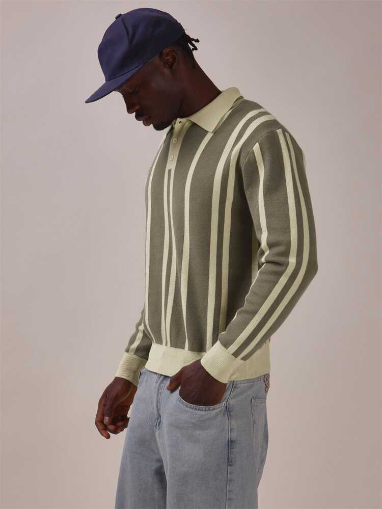 Musero Sweater Rajut Bergaris Kontras dengan Potongan Longgar dan Kerah Standar, Pakaian Esensial Musim Semi dan Musim Panas - MultiWarna - View 3