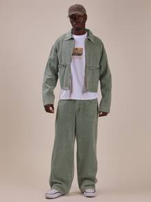 Musero Relaxed Fit Wash Denim Jacket Kangaroo Pocket With Exposed Zip Detail Spring Summer Essentials Co Ord Jacket Only - Green - View 2
