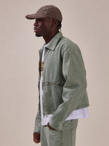 Musero Relaxed Fit Wash Denim Jacket Kangaroo Pocket With Exposed Zip Detail Spring Summer Essentials Co Ord Jacket Only - Green - View 3