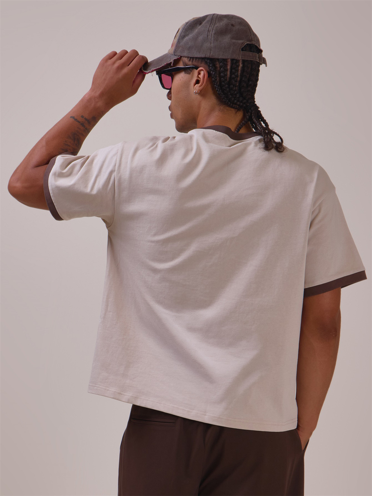 Musero Contrast Tshirt "Gratefull 444 Everyhting' Front Graphic Spring Summer Essentials - Apricot - View 4