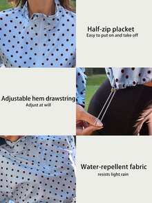 Fluxe Women Light Blue Polka Dot Half Zip Pullover Jacket Woven Stand Collar Cropped Long Sleeve Gym Workout Training Running Athletic Windbreaker - Sky Blue - View 10