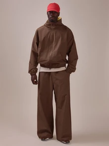 Musero Nylon Bungee Chord Waist And Hem Track Pants Contrast Colour Spring Summer Essentials - Coffee Brown - View 1
