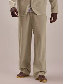 Musero Straight Leg Tailored Trousers Beltloop Waistband  Hook And Bar Fastening With Fly Zip Spring Summer Essnetials Co Ord Trousers Only - Khaki - View 2