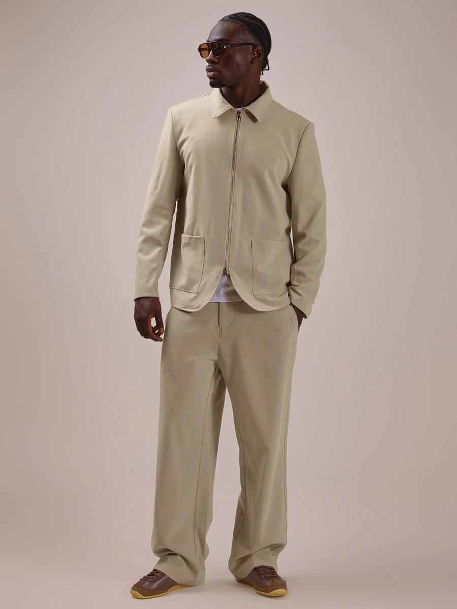 Musero Straight Leg Tailored Trousers Beltloop Waistband Hook And Bar Fastening With Fly Zip Spring Summer Essnetials Co Ord Trousers Only - Khaki - View 1