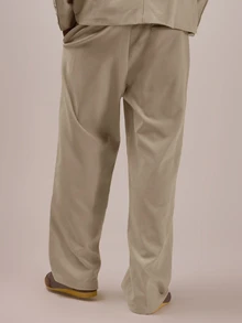 Musero Straight Leg Tailored Trousers Beltloop Waistband  Hook And Bar Fastening With Fly Zip Spring Summer Essnetials Co Ord Trousers Only - Khaki - View 4