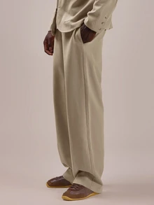Musero Straight Leg Tailored Trousers Beltloop Waistband  Hook And Bar Fastening With Fly Zip Spring Summer Essnetials Co Ord Trousers Only - Khaki - View 3