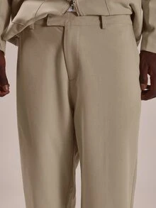Musero Straight Leg Tailored Trousers Beltloop Waistband  Hook And Bar Fastening With Fly Zip Spring Summer Essnetials Co Ord Trousers Only - Khaki - View 5