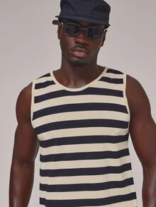 Musero Camiseta de tirantes con paneles de contraste y rayas, cuello redondo bajo, esencial para primavera y verano, ideal para vacaciones - Multicolor - Ver 3