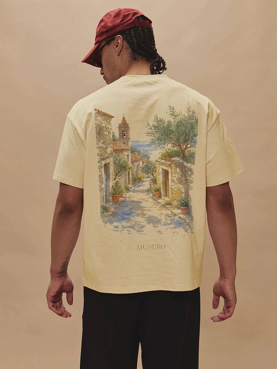 Musero SHORT SLEEVE OVERSIZED GRAPHIC TSHIRT - "Postage Stamp" - Pale Yellow - View 1