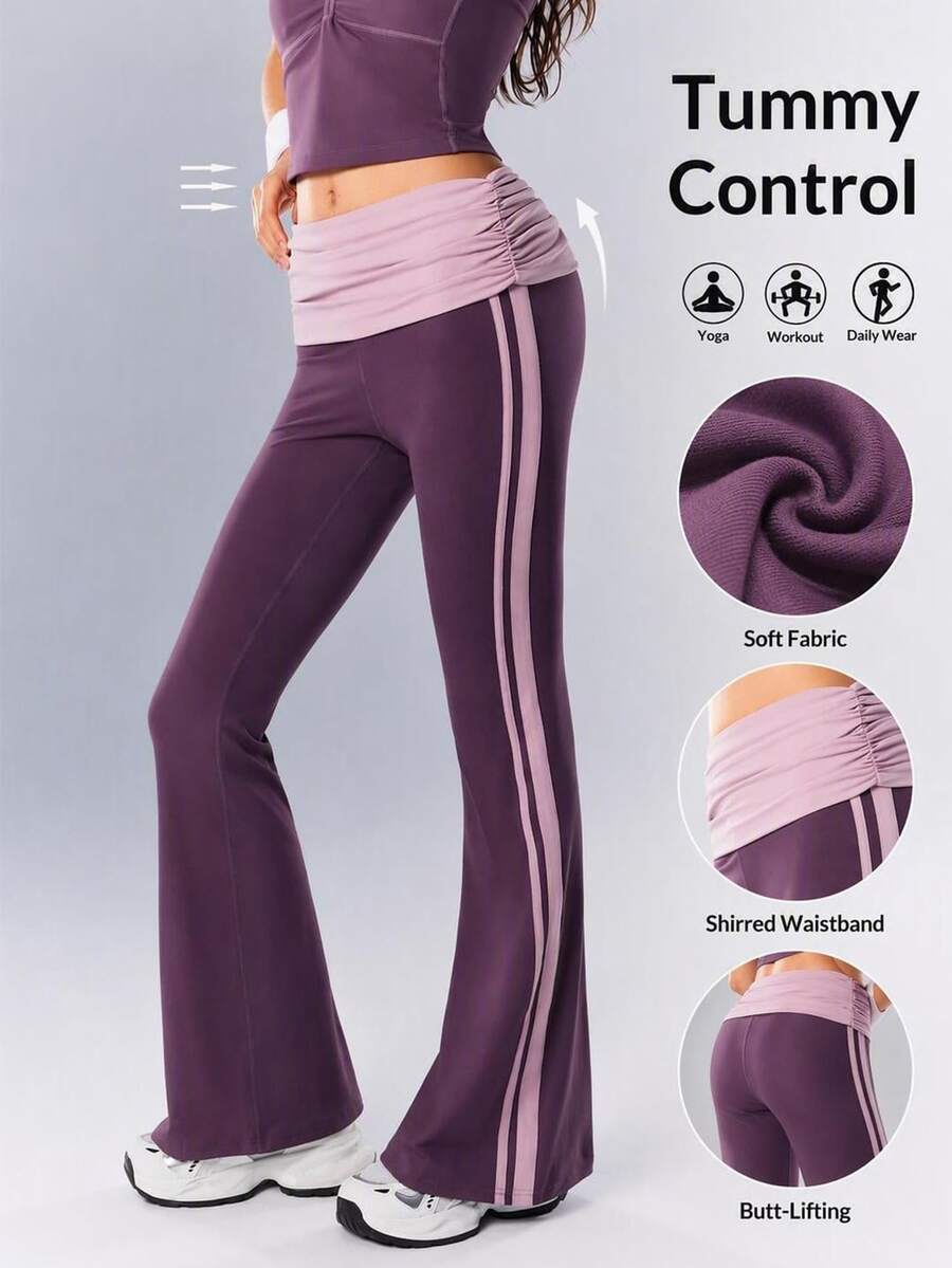 VARSIVA Women's Colorblock Casual Daily Travel Sports Long Pants - Purple - View 1