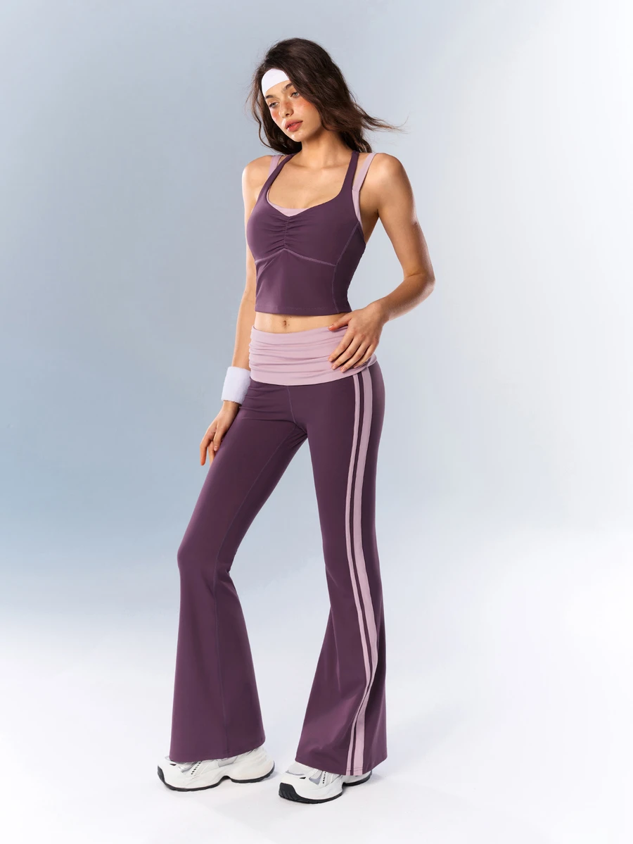 VARSIVA Women's Colorblock Casual Daily Travel Sports Long Pants - Purple - View 1
