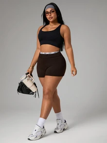 Rhythm Era Plus Size Women's Minimalist Solid Color Criss-Cross Backless Sports Bra, Summer - Black - View 7