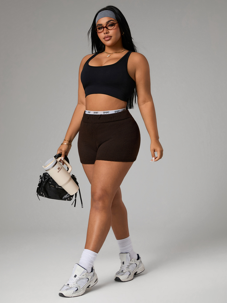 Rhythm Era Plus Size Women's Minimalist Solid Color Criss-Cross Backless Sports Bra, Summer - Black - View 7
