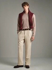 Calmiston Contains Wool Men's Casual Versatile Crew Neck Sweater Formal Old Money - Multicolor - View 4