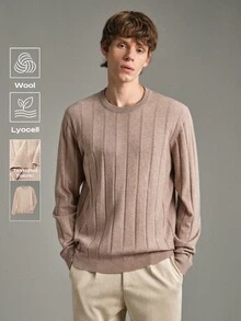 Calmiston Contains Wool Men's Casual Versatile Crew Neck Sweater Formal Old Money - Multicolor - View 1
