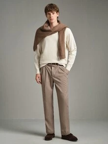 Calmiston Contains Wool Men's Casual Versatile Solid Color Sweater, Autumn Formal Old Money - White - View 5