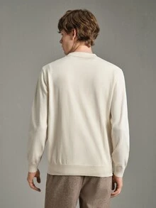 Calmiston Contains Wool Men's Casual Versatile Solid Color Sweater, Autumn Formal Old Money - White - View 7