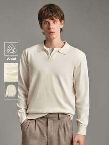 Calmiston Contains Wool Men's Casual Versatile Solid Color Sweater, Autumn Formal Old Money - White - View 2