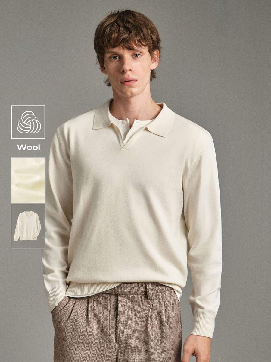 Calmiston Contains Wool Men's Casual Versatile Solid Color Sweater, Autumn Formal Old Money