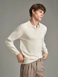 Calmiston Contains Wool Men's Casual Versatile Solid Color Sweater, Autumn Formal Old Money - White - View 4