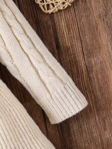 SHEIN Baby Girl High Collar Cable Knit Sweater Dress Autumn Fall - Apricot - View 6