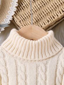 SHEIN Baby Girl High Collar Cable Knit Sweater Dress Autumn Fall - Apricot - View 7