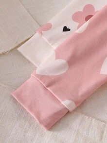 SHEIN 2pcs/Set Autumn/Winter Newborn Ditsy Floral Footed Pajamas, Long Sleeve Round Neck Bow Pants Heart Soft Comfortable Cute Loungewear - Pink - View 7